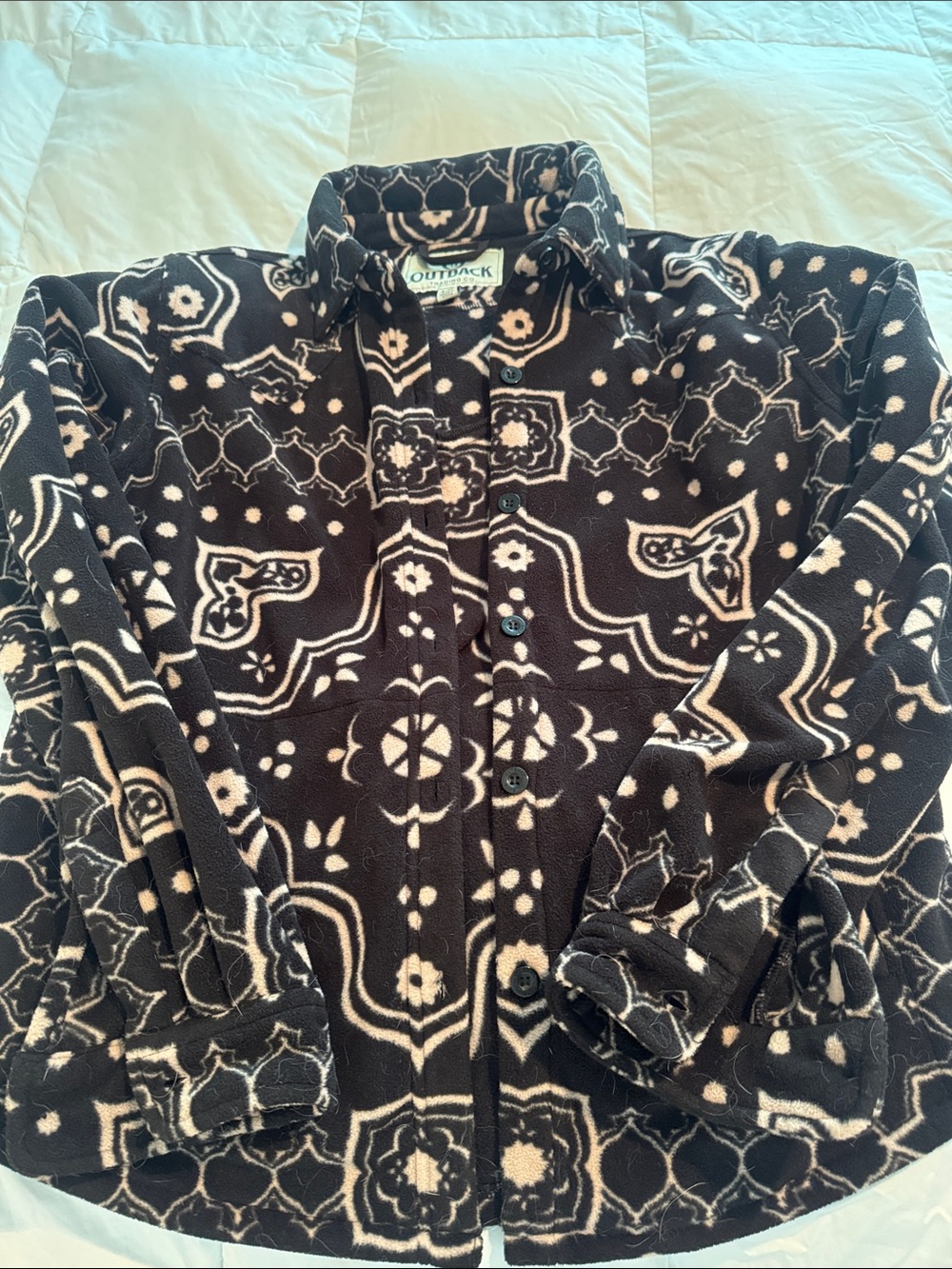 Outback Trading Company from Boot Barn Black & Cream Patterned Fleece Button-Up